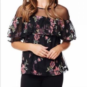 BB Dakota Rayna Floral Black Mesh Top